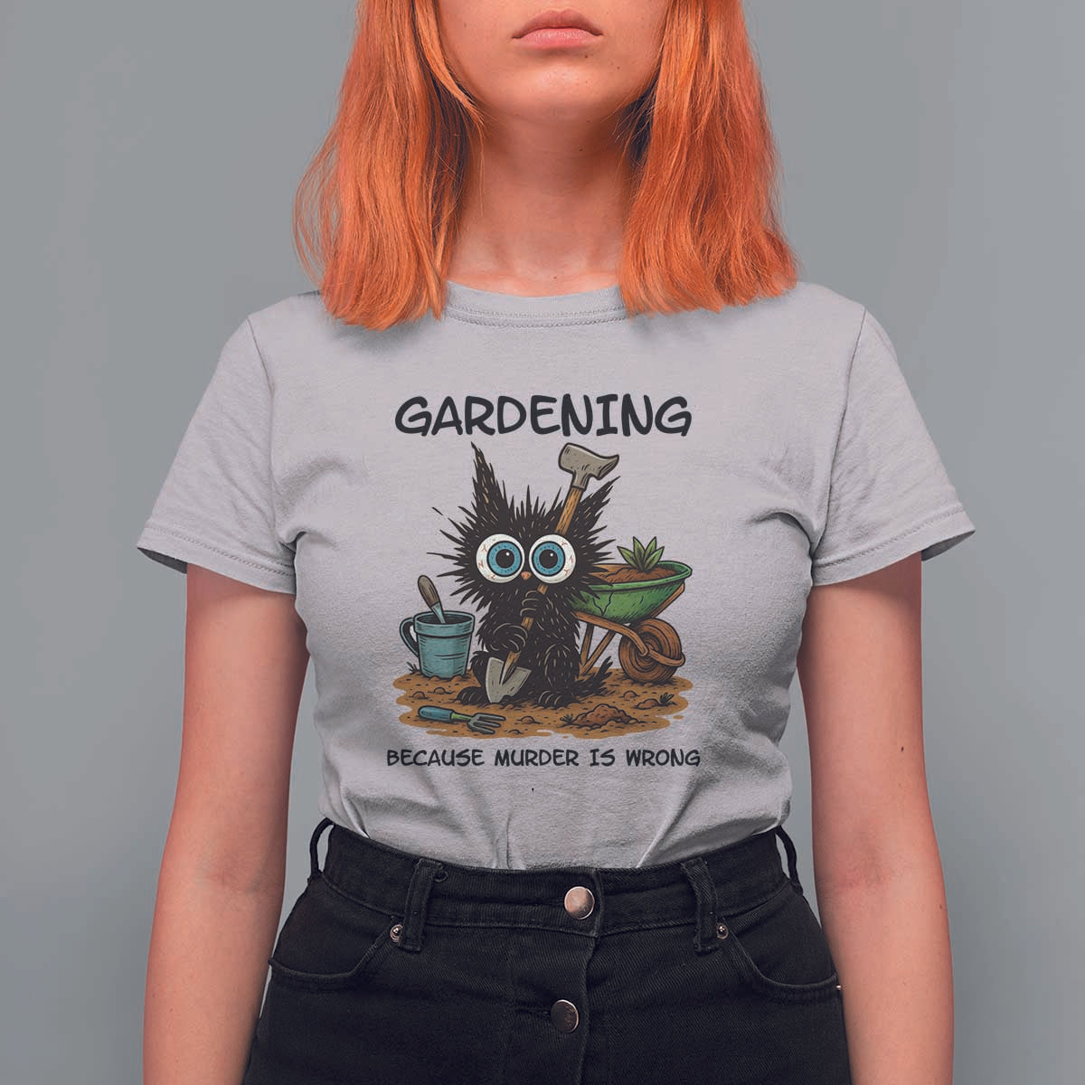 Gardening Because Murder Is Wrong T Shirt For Women Funny Black Cat Gardener Gift - Wonder Print Shop