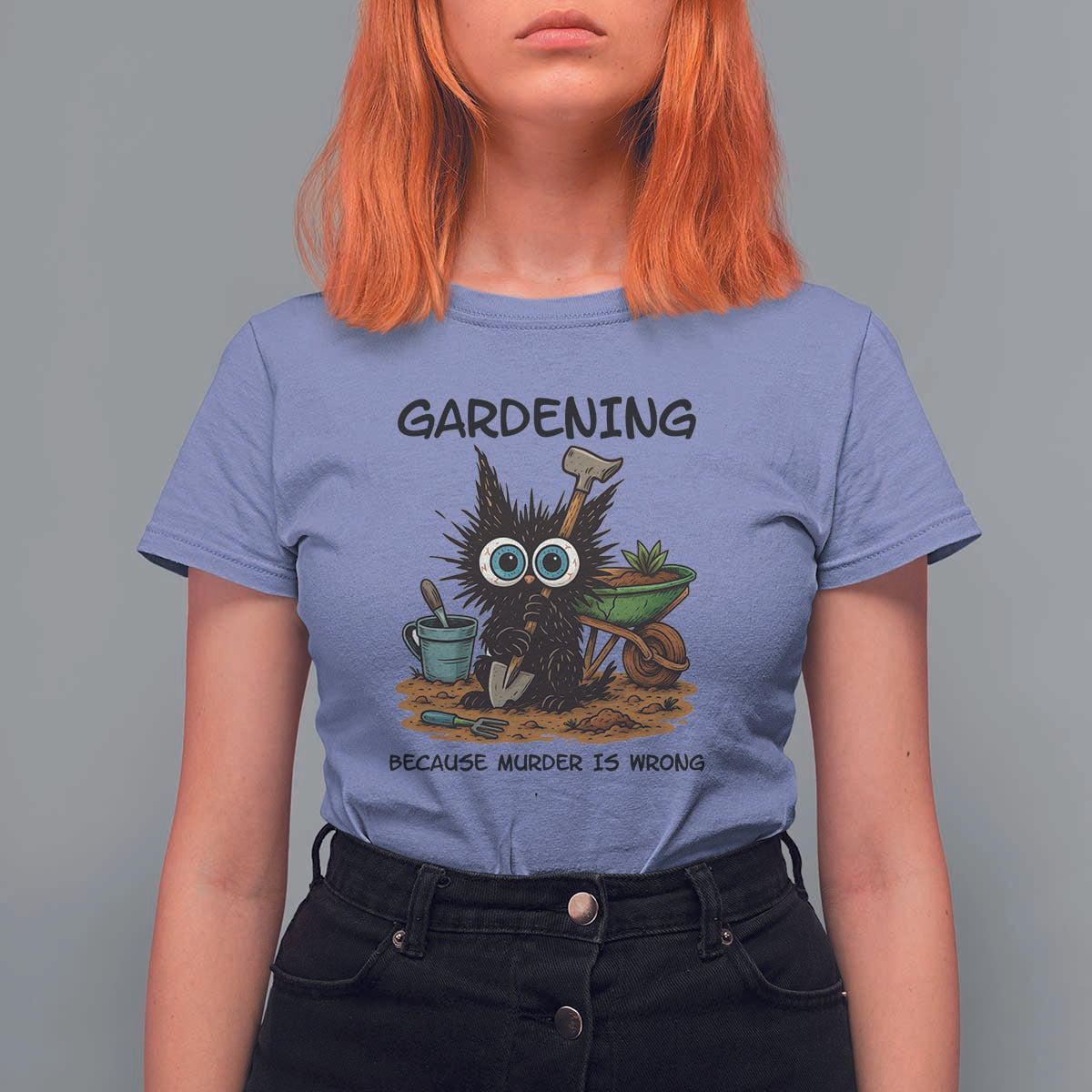 Gardening Because Murder Is Wrong T Shirt For Women Funny Black Cat Gardener Gift - Wonder Print Shop