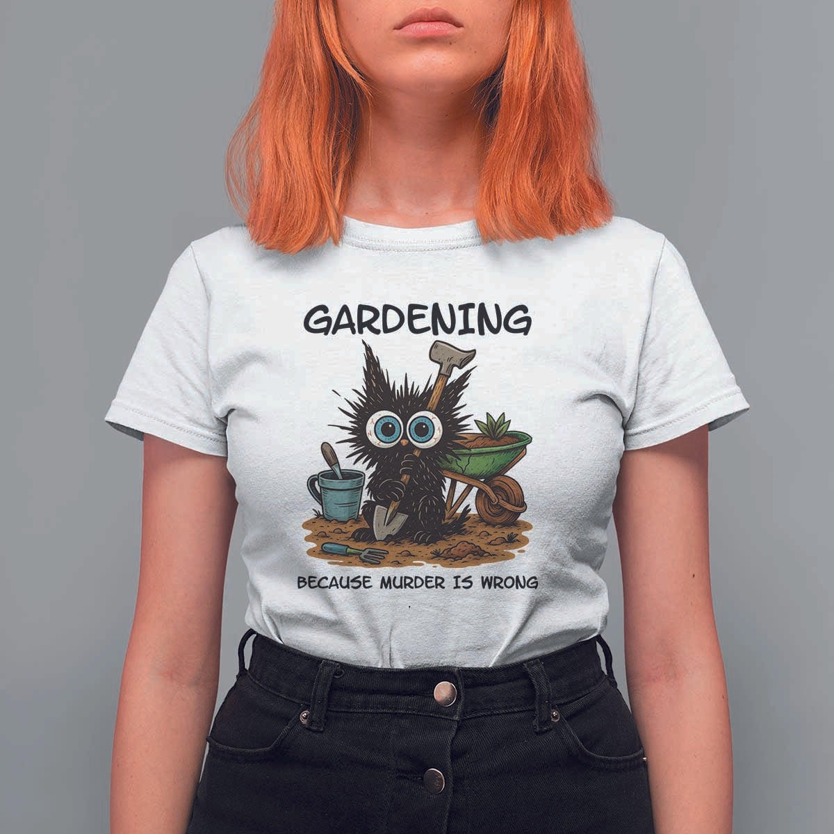 Gardening Because Murder Is Wrong T Shirt For Women Funny Black Cat Gardener Gift - Wonder Print Shop