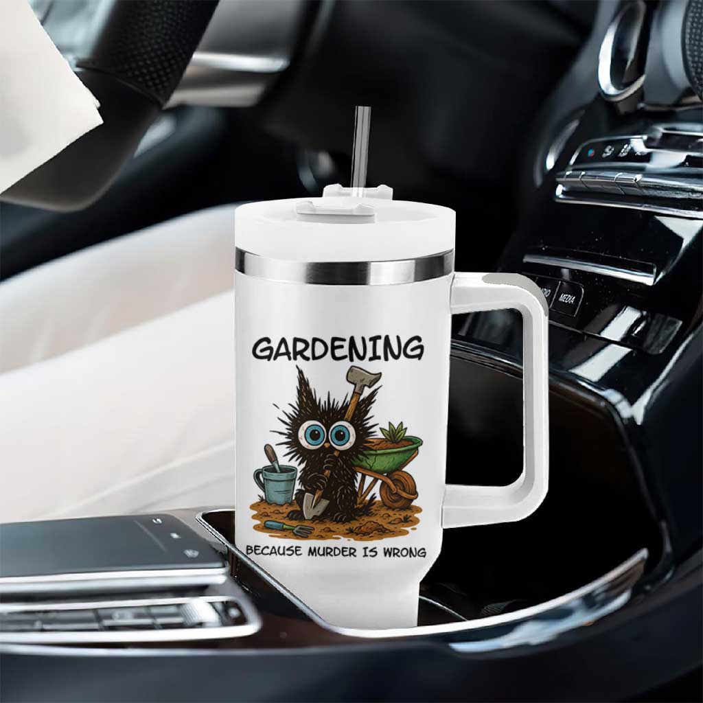 Gardening Because Murder Is Wrong Tumbler With Handle Funny Black Cat Gardener Gift - Wonder Print Shop