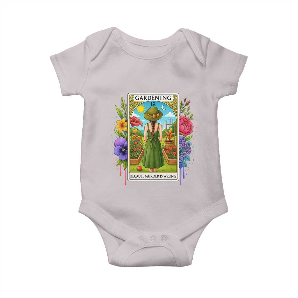Funny Gardening Because Murder Is Wrong Baby Onesie Garden Girl Floral Tarot Graphic - Wonder Print Shop