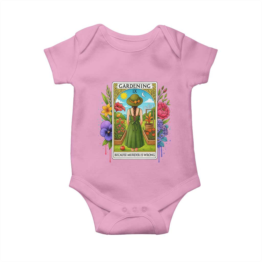Funny Gardening Because Murder Is Wrong Baby Onesie Garden Girl Floral Tarot Graphic - Wonder Print Shop