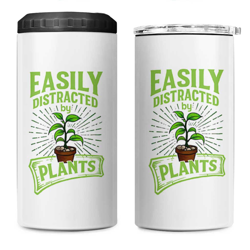 Easily Distracted By Plants 4 in 1 Can Cooler Tumbler Funny Gardening Lover Gift - Wonder Print Shop