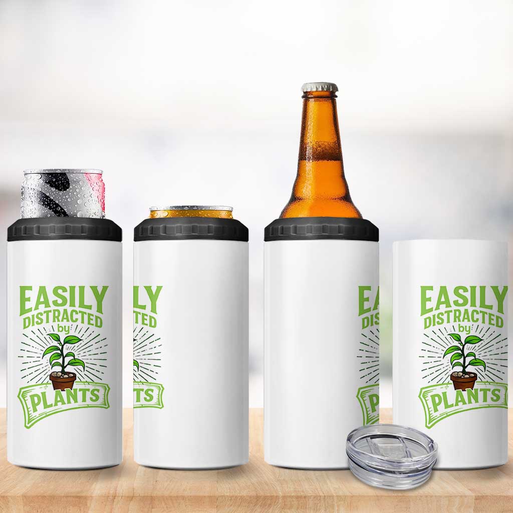 Easily Distracted By Plants 4 in 1 Can Cooler Tumbler Funny Gardening Lover Gift - Wonder Print Shop