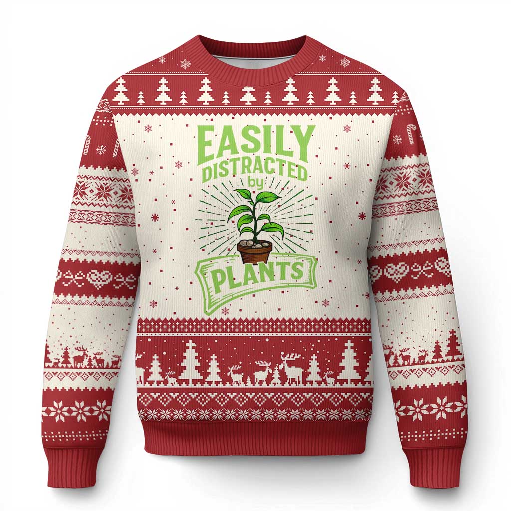 Easily Distracted By Plants Ugly Christmas Sweater Funny Gardening Lover Gift - Wonder Print Shop