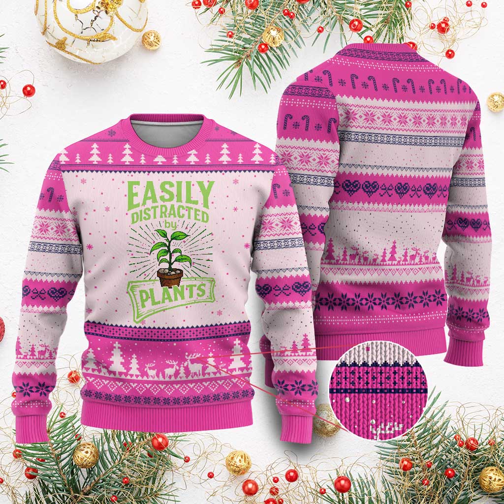 Easily Distracted By Plants Ugly Christmas Sweater Funny Gardening Lover Gift - Wonder Print Shop