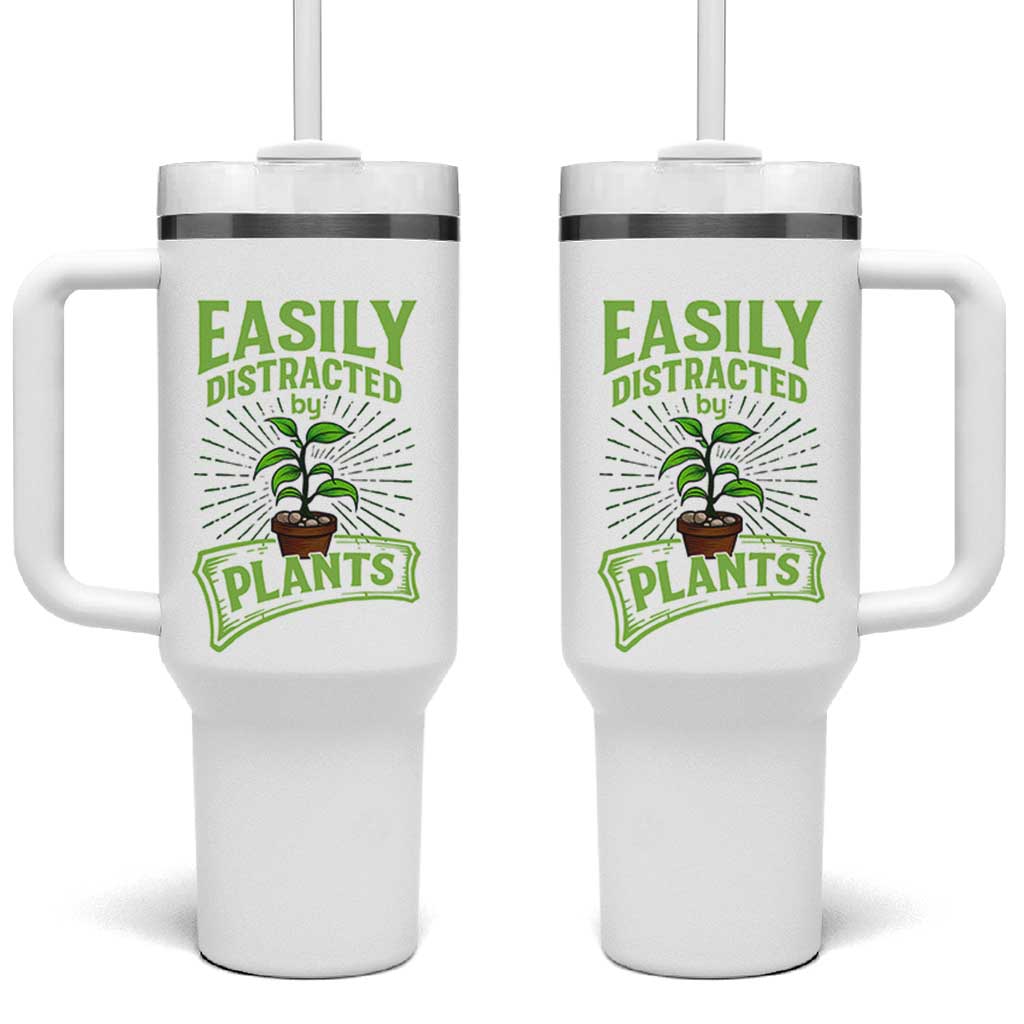 Easily Distracted By Plants Tumbler With Handle Funny Gardening Lover Gift - Wonder Print Shop