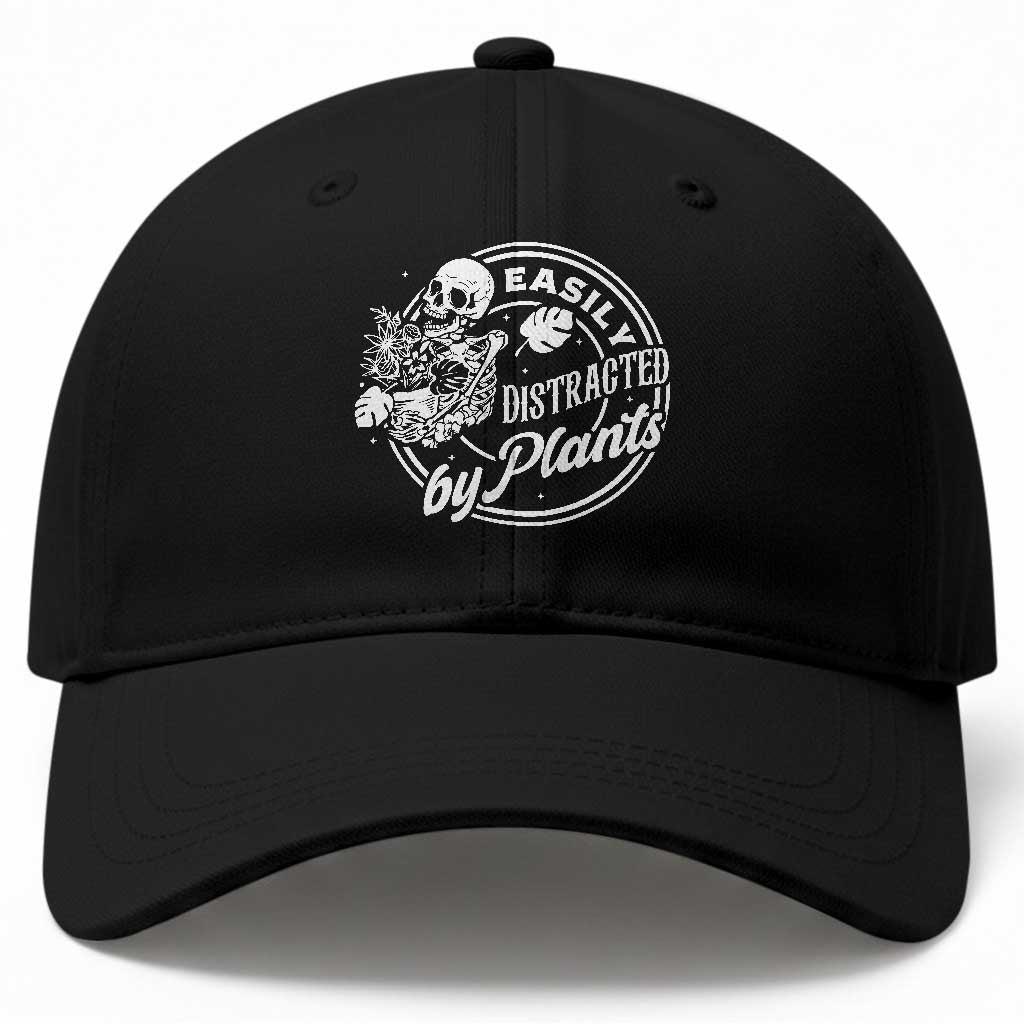 Easily Distracted By Plants Skeleton Baseball Cap Funny Gardener Plant Lover