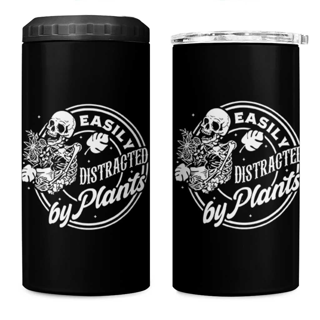 Easily Distracted By Plants Skeleton 4 in 1 Can Cooler Tumbler Funny Gardener Plant Lover - Wonder Print Shop