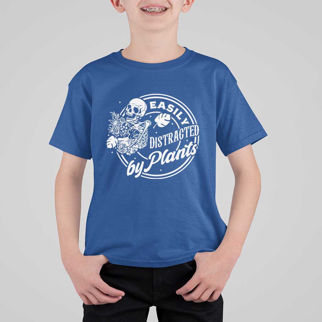 Easily Distracted By Plants Skeleton T Shirt For Kid Funny Gardener Plant Lover - Wonder Print Shop