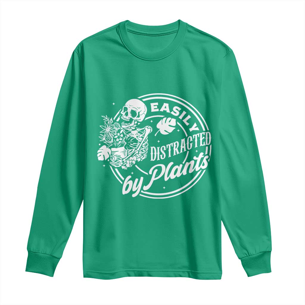 Easily Distracted By Plants Skeleton Long Sleeve Shirt Funny Gardener Plant Lover - Wonder Print Shop
