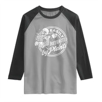 Easily Distracted By Plants Skeleton Raglan Shirt Funny Gardener Plant Lover - Wonder Print Shop