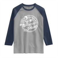 Easily Distracted By Plants Skeleton Raglan Shirt Funny Gardener Plant Lover - Wonder Print Shop