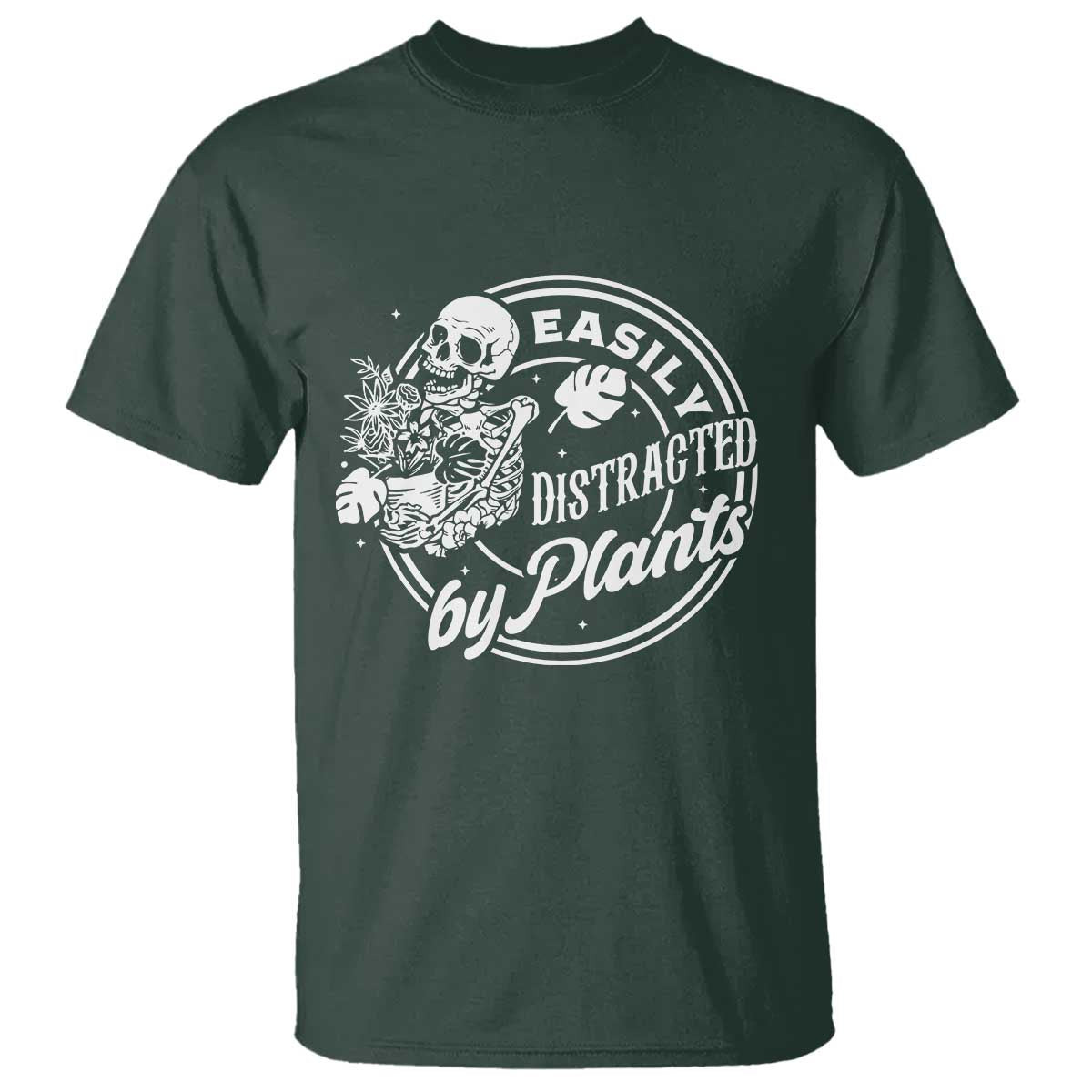 Easily Distracted By Plants Skeleton T Shirt Funny Gardener Plant Lover - Wonder Print Shop