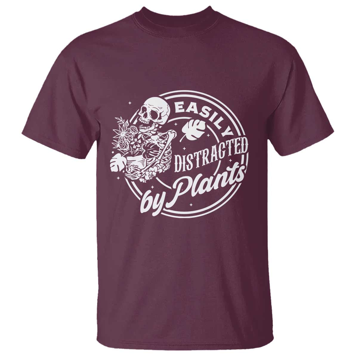 Easily Distracted By Plants Skeleton T Shirt Funny Gardener Plant Lover - Wonder Print Shop