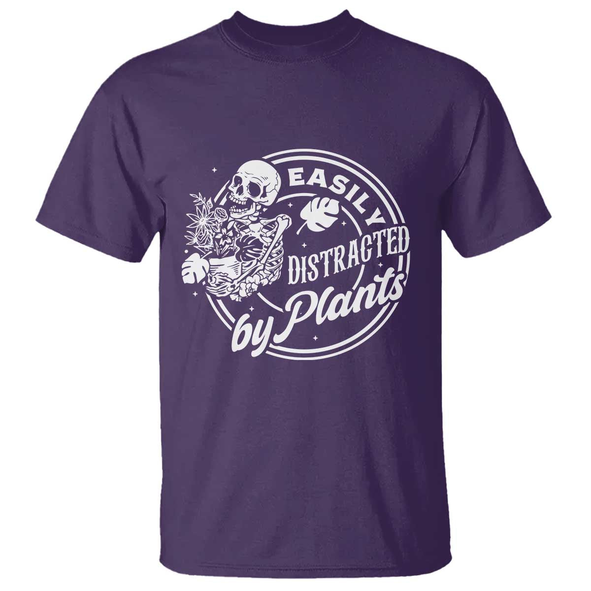 Easily Distracted By Plants Skeleton T Shirt Funny Gardener Plant Lover - Wonder Print Shop