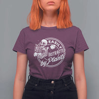 Easily Distracted By Plants Skeleton T Shirt For Women Funny Gardener Plant Lover - Wonder Print Shop