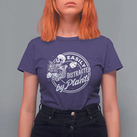 Easily Distracted By Plants Skeleton T Shirt For Women Funny Gardener Plant Lover - Wonder Print Shop