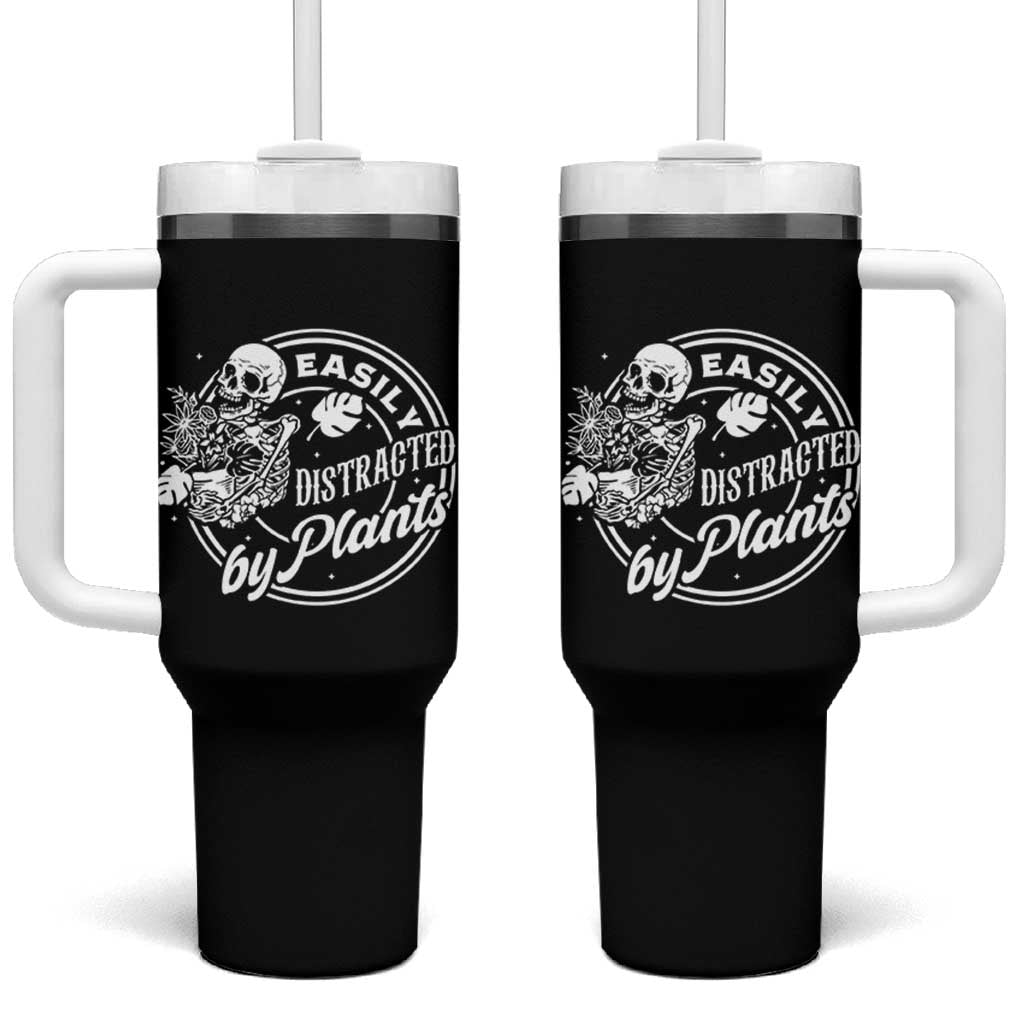 Easily Distracted By Plants Skeleton Tumbler With Handle Funny Gardener Plant Lover - Wonder Print Shop