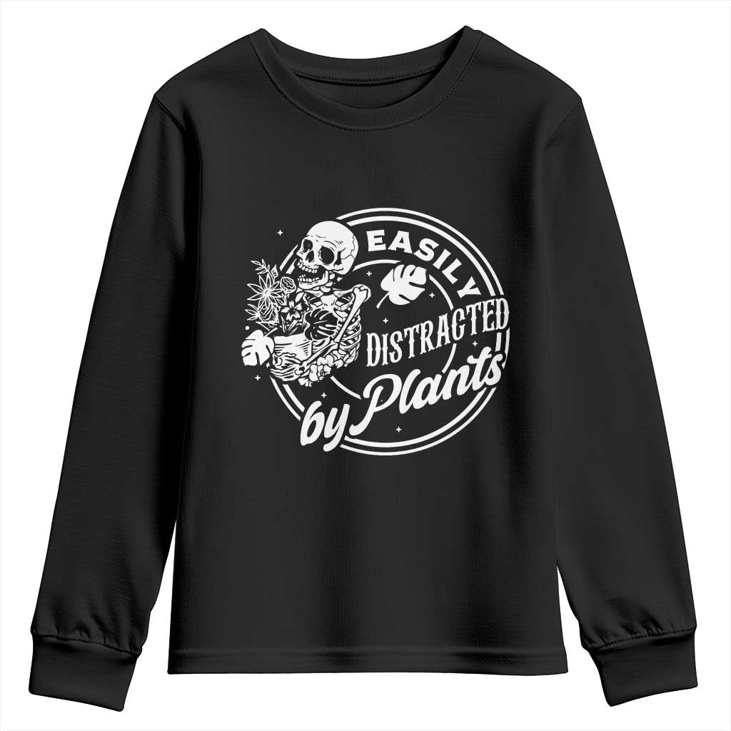 Easily Distracted By Plants Skeleton Youth Sweatshirt Funny Gardener Plant Lover - Wonder Print Shop