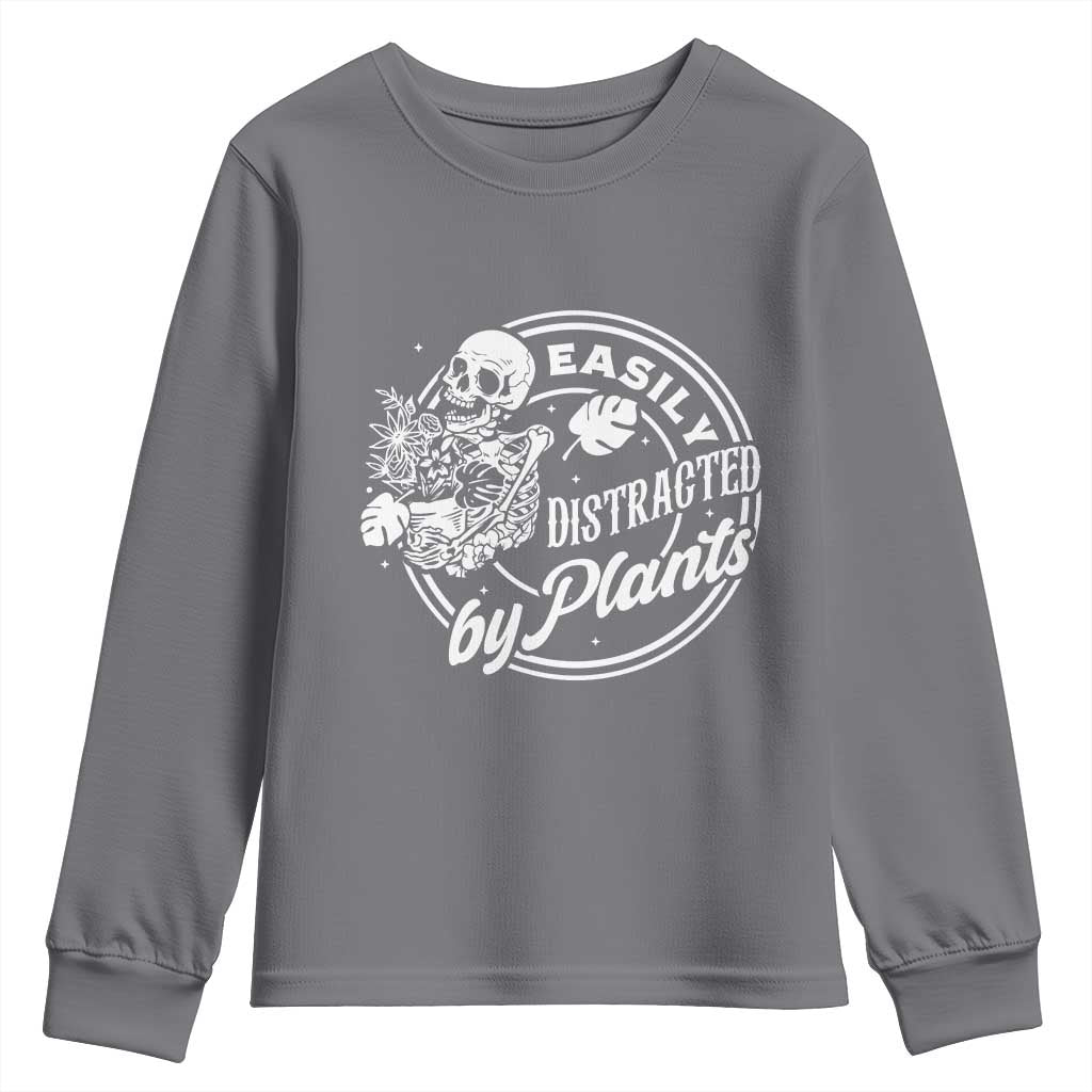 Easily Distracted By Plants Skeleton Youth Sweatshirt Funny Gardener Plant Lover - Wonder Print Shop