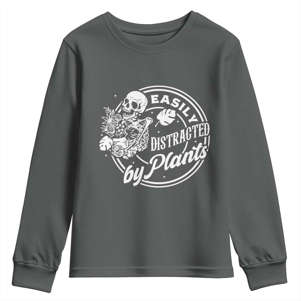 Easily Distracted By Plants Skeleton Youth Sweatshirt Funny Gardener Plant Lover - Wonder Print Shop