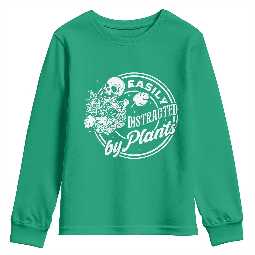 Easily Distracted By Plants Skeleton Youth Sweatshirt Funny Gardener Plant Lover - Wonder Print Shop