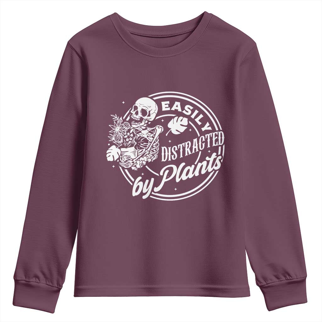 Easily Distracted By Plants Skeleton Youth Sweatshirt Funny Gardener Plant Lover - Wonder Print Shop