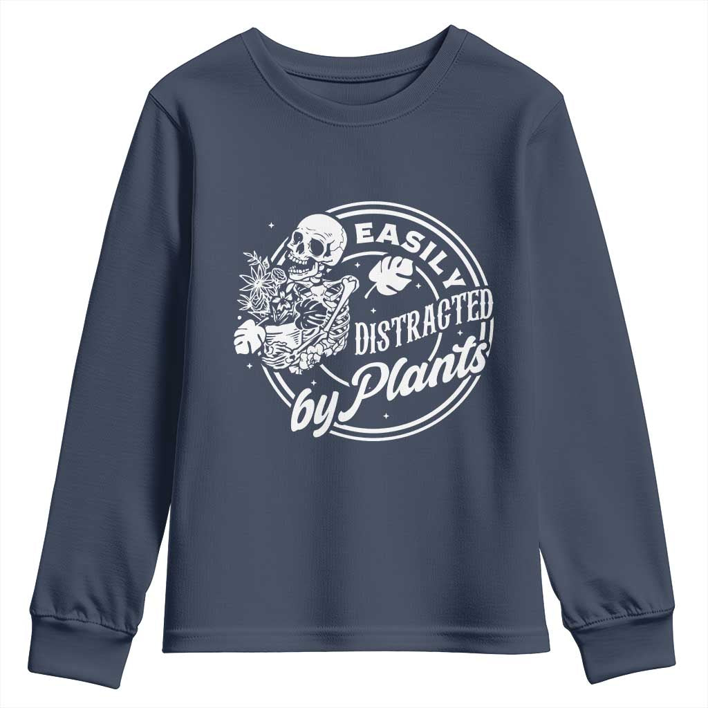 Easily Distracted By Plants Skeleton Youth Sweatshirt Funny Gardener Plant Lover - Wonder Print Shop