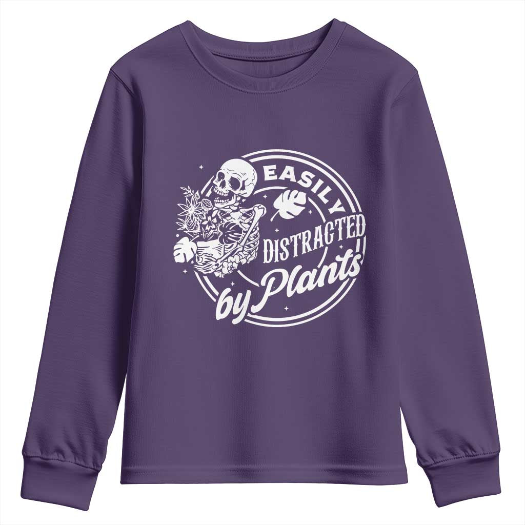 Easily Distracted By Plants Skeleton Youth Sweatshirt Funny Gardener Plant Lover - Wonder Print Shop