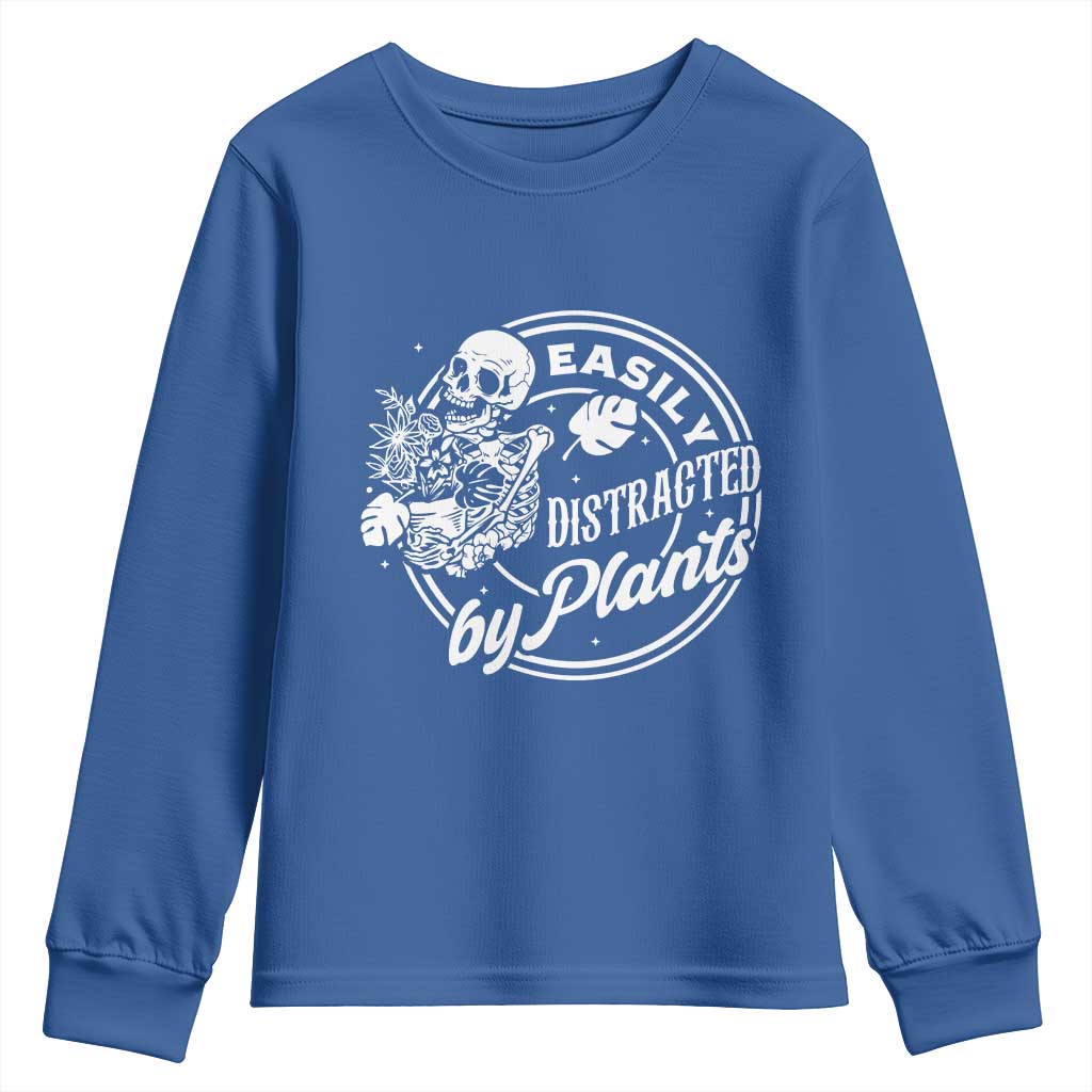 Easily Distracted By Plants Skeleton Youth Sweatshirt Funny Gardener Plant Lover - Wonder Print Shop