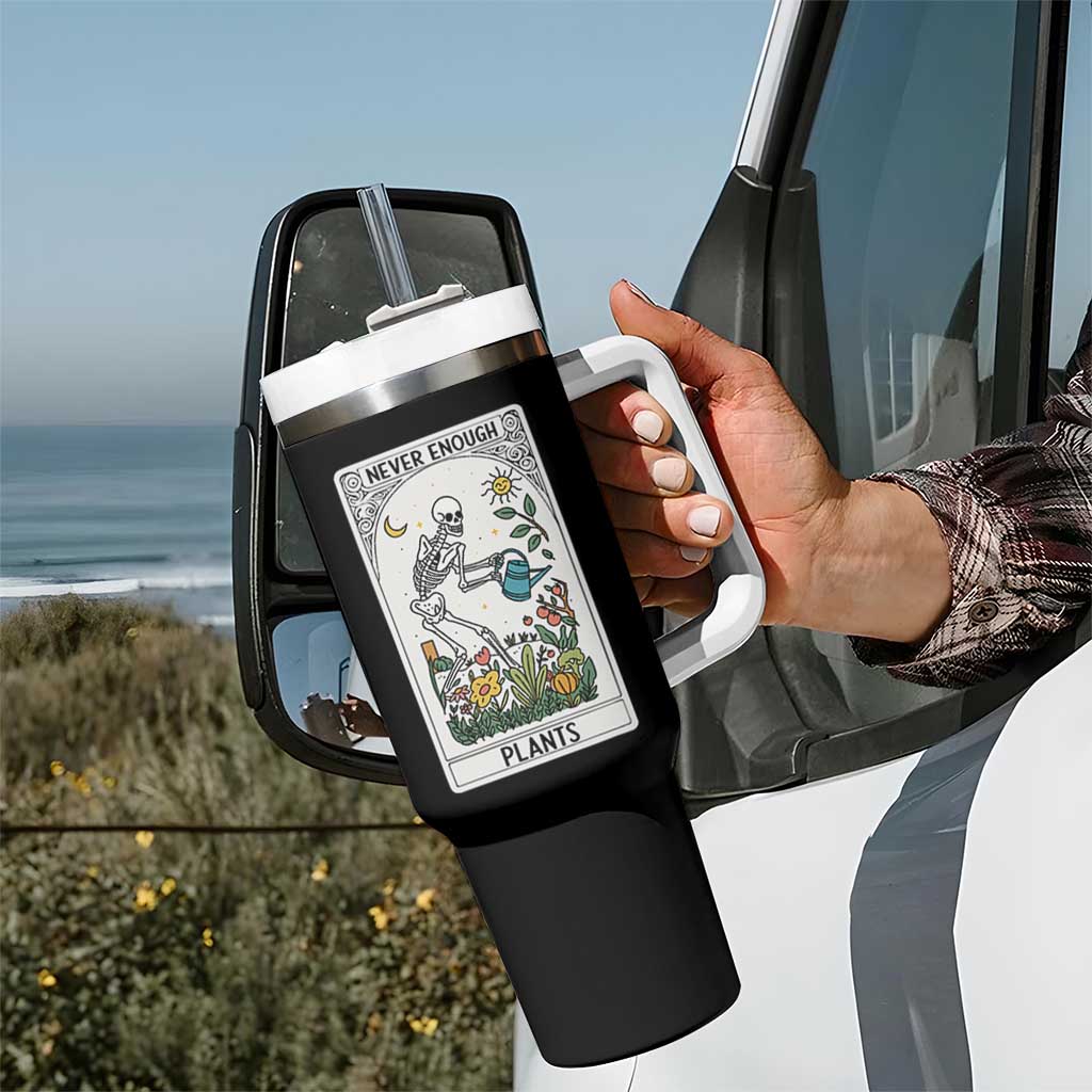 Funny Never Enough Plants Gardening Skeleton Tumbler With Handle Plant Lover Gift Tarot Card Graphic - Wonder Print Shop