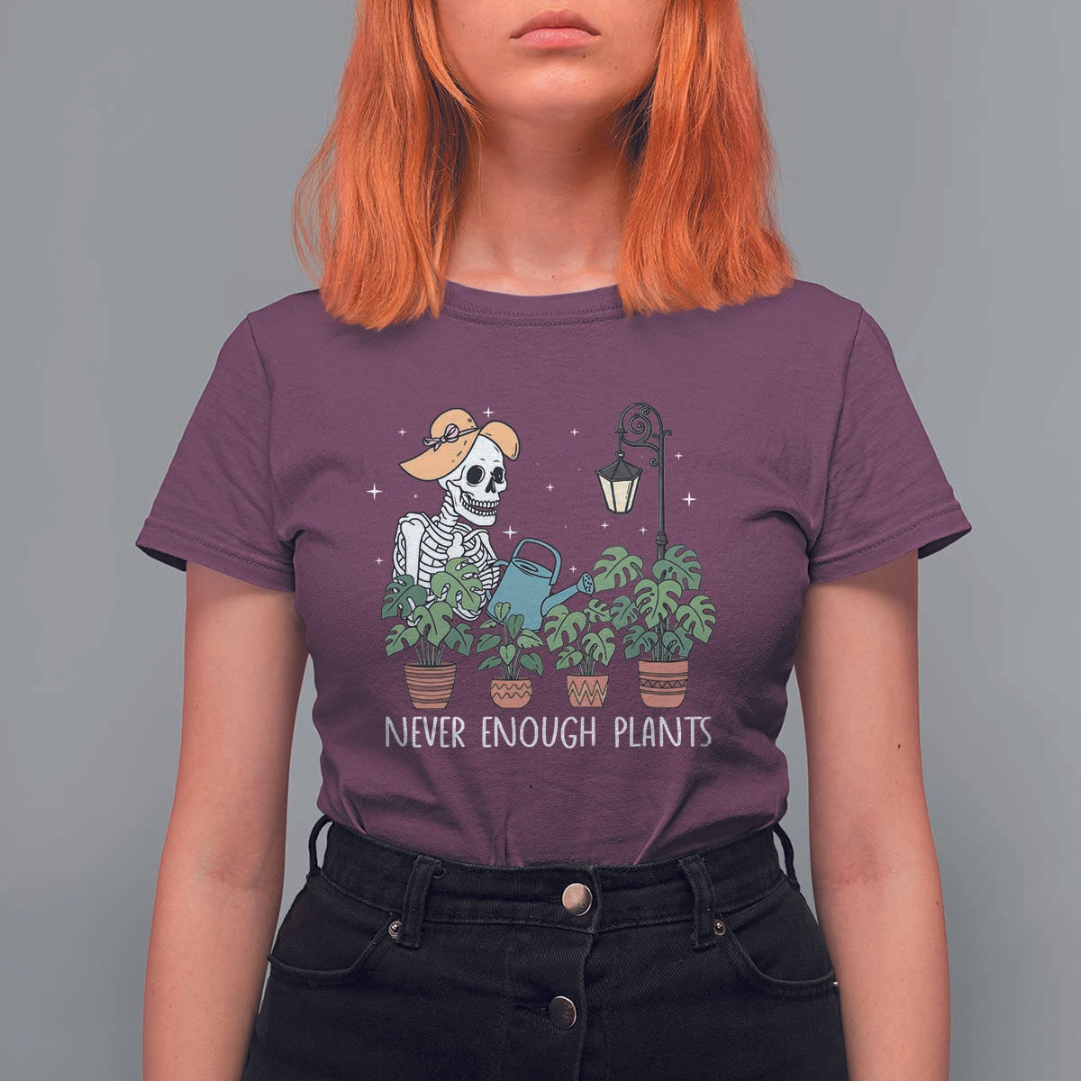 Skeleton Monstera Lover T Shirt For Women Never Enough Plants - Wonder Print Shop