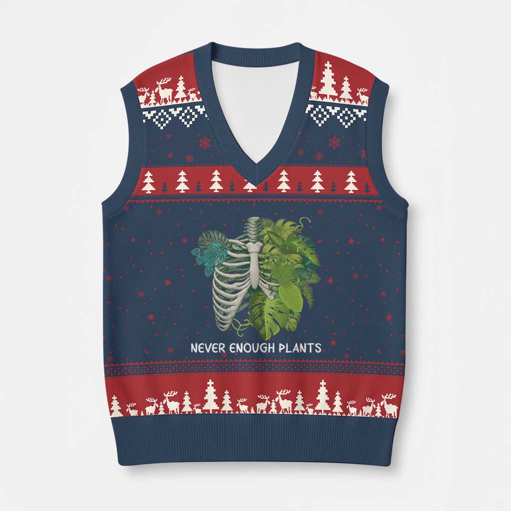 Monstera Plant Body Skeleton V-Neck Knit Sweater Vest Never Enough Plants - Wonder Print Shop