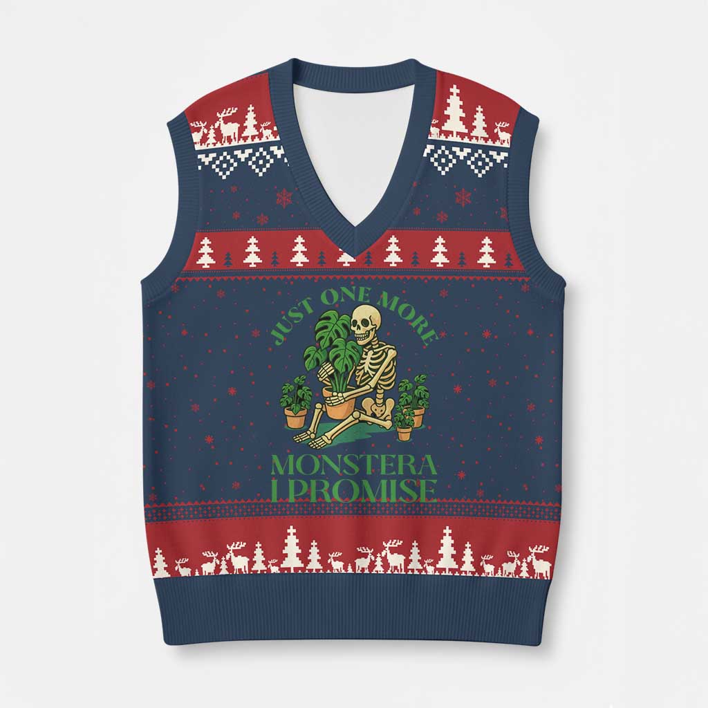 Just One More Monstera V-Neck Knit Sweater Vest Skeleton Plant Lover Gift - Wonder Print Shop
