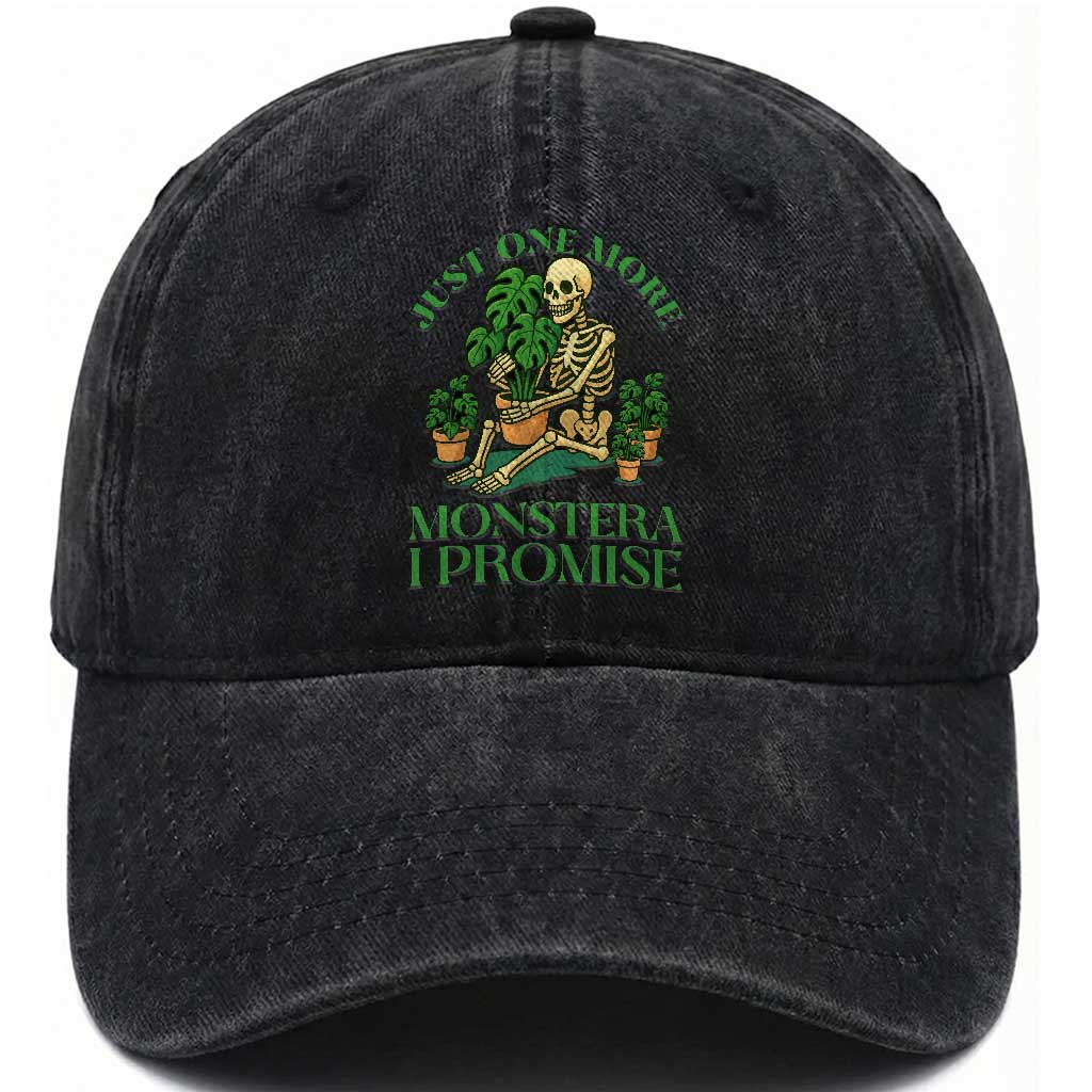 Just One More Monstera Washed Cotton Baseball Cap Skeleton Plant Lover Gift