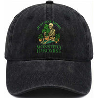 Just One More Monstera Washed Cotton Baseball Cap Skeleton Plant Lover Gift