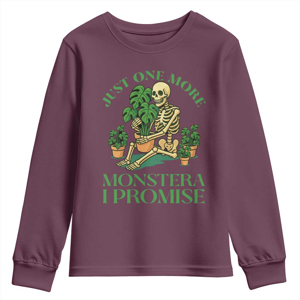 Just One More Monstera Youth Sweatshirt Skeleton Plant Lover Gift - Wonder Print Shop