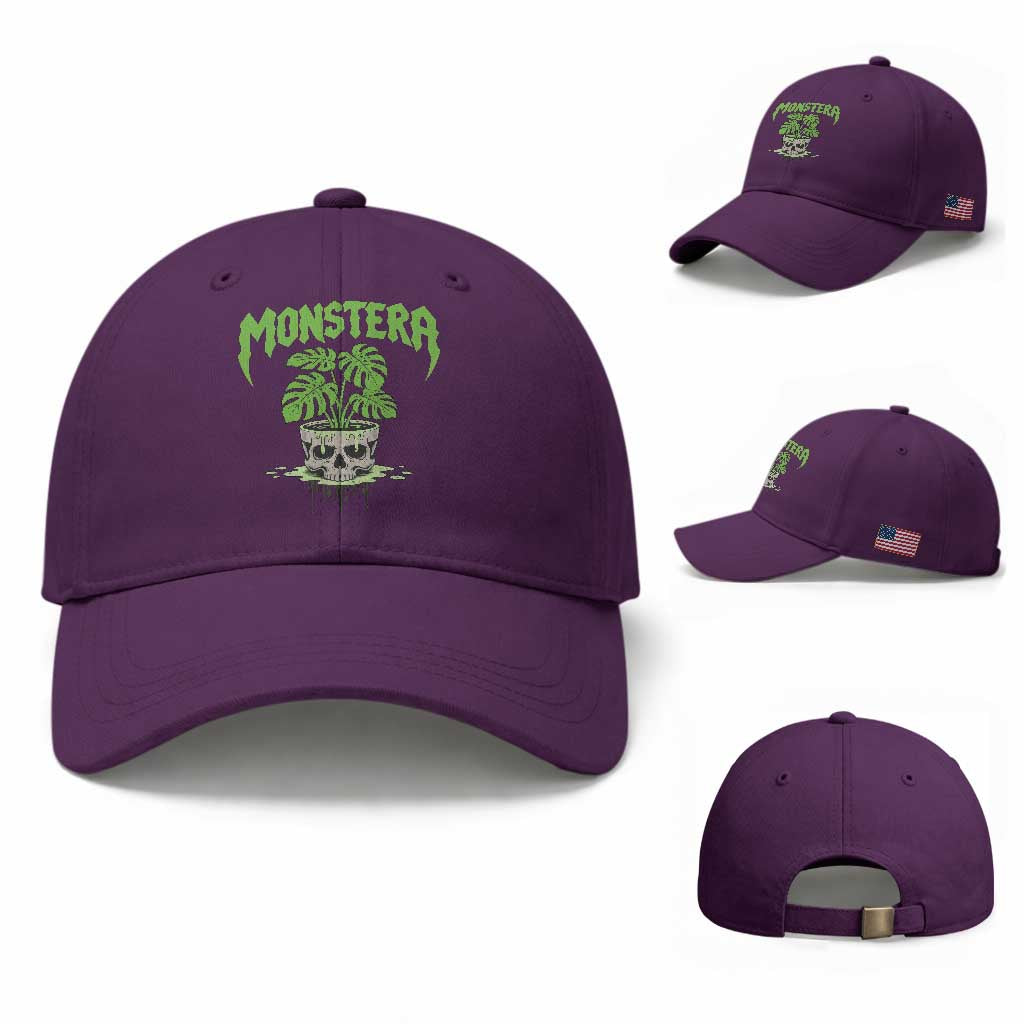 Monstera Lover Houseplant Gift Baseball Cap Skull Plant Pot Graphic