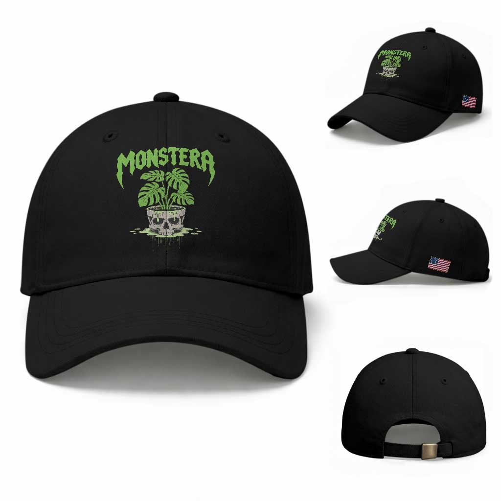 Monstera Lover Houseplant Gift Baseball Cap Skull Plant Pot Graphic