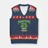 Monstera Lover Houseplant Gift V-Neck Knit Sweater Vest Skull Plant Pot Graphic - Wonder Print Shop