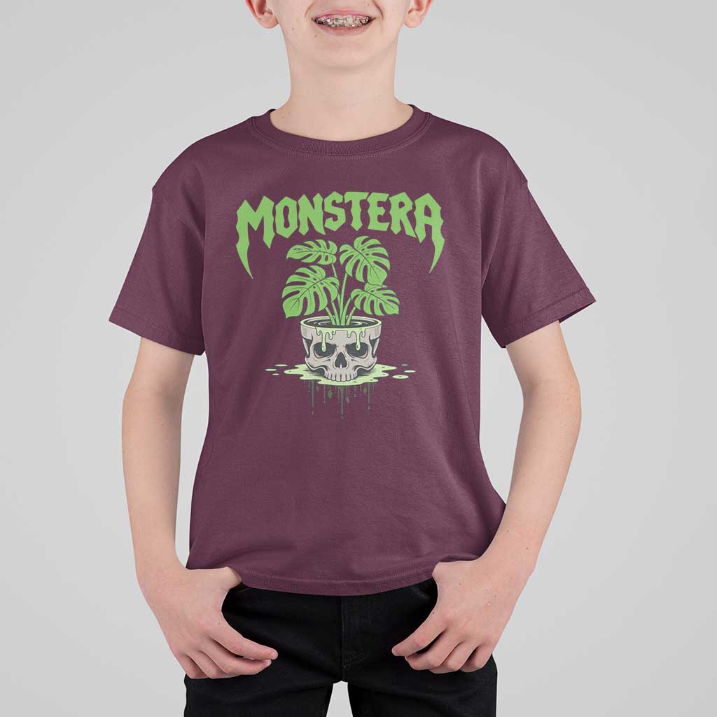 Monstera Lover Houseplant Gift T Shirt For Kid Skull Plant Pot Graphic - Wonder Print Shop
