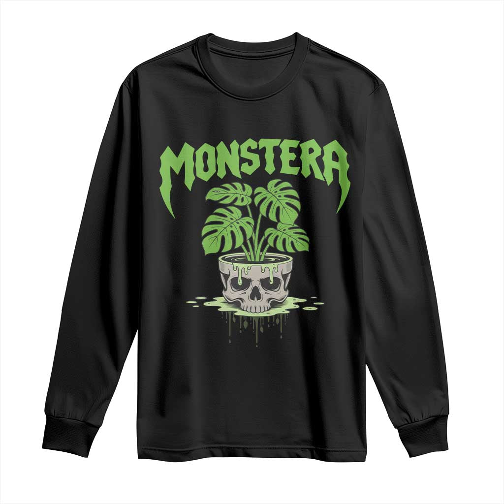 Monstera Lover Houseplant Gift Long Sleeve Shirt Skull Plant Pot Graphic - Wonder Print Shop