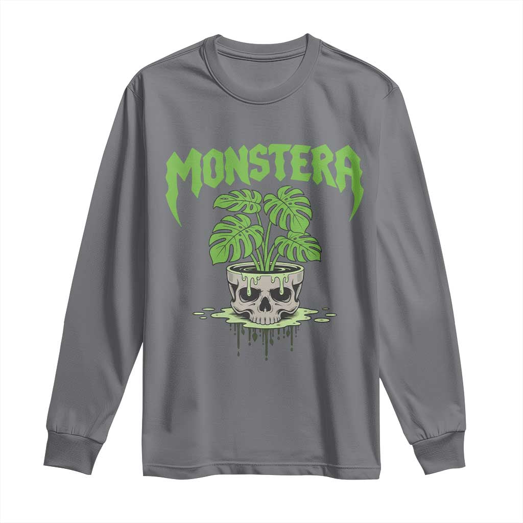 Monstera Lover Houseplant Gift Long Sleeve Shirt Skull Plant Pot Graphic - Wonder Print Shop
