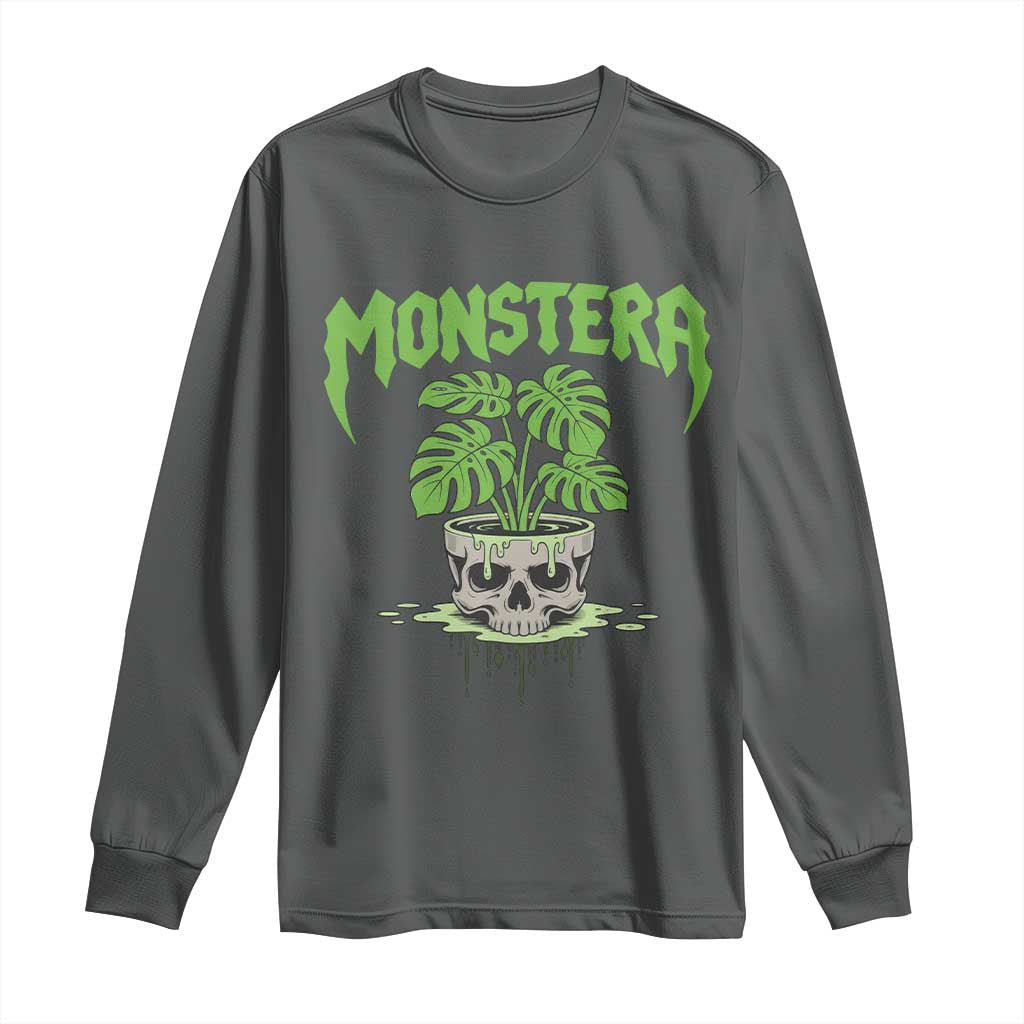Monstera Lover Houseplant Gift Long Sleeve Shirt Skull Plant Pot Graphic - Wonder Print Shop