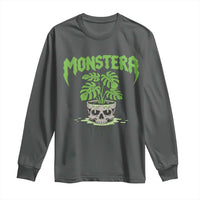 Monstera Lover Houseplant Gift Long Sleeve Shirt Skull Plant Pot Graphic - Wonder Print Shop