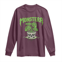 Monstera Lover Houseplant Gift Long Sleeve Shirt Skull Plant Pot Graphic - Wonder Print Shop