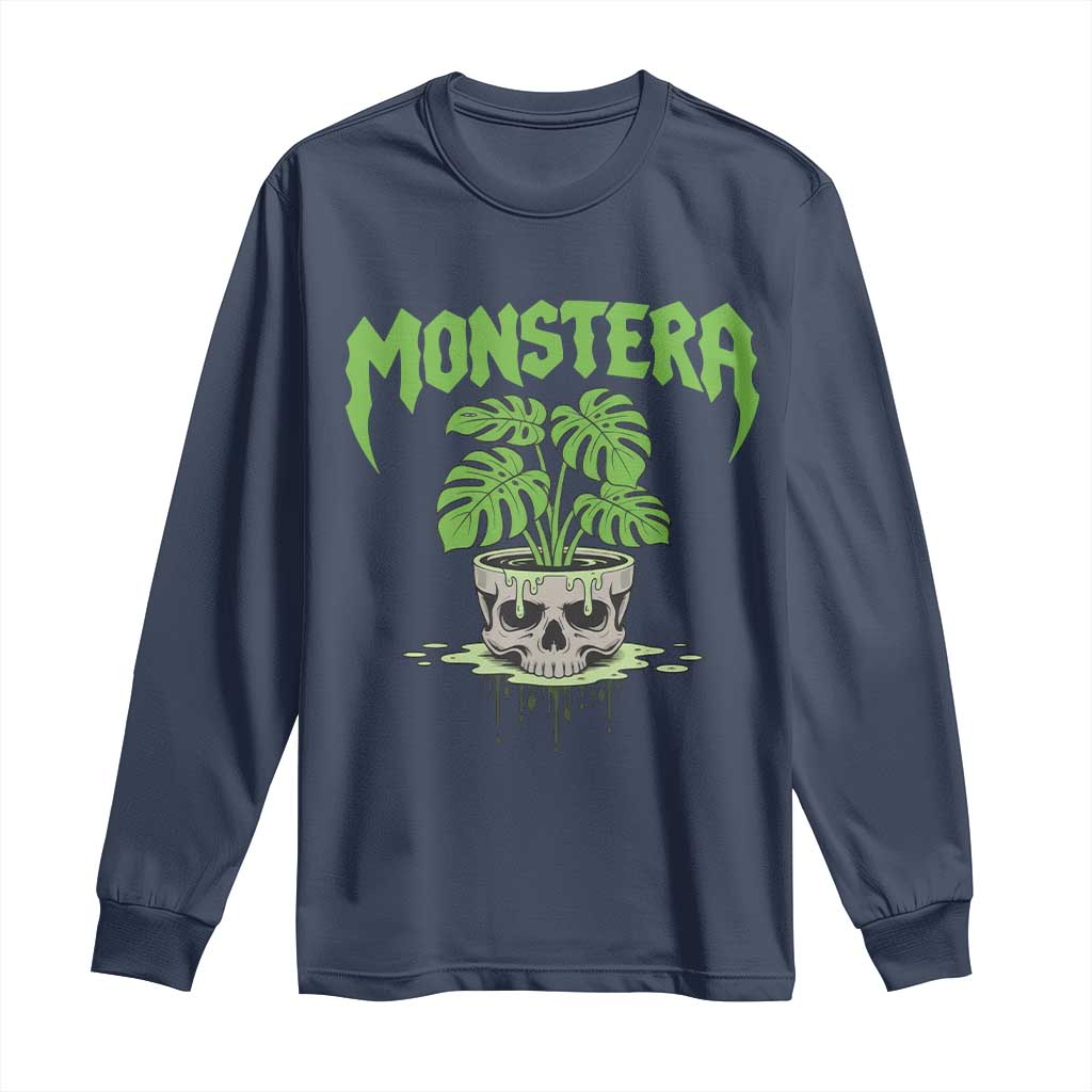 Monstera Lover Houseplant Gift Long Sleeve Shirt Skull Plant Pot Graphic - Wonder Print Shop