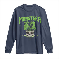 Monstera Lover Houseplant Gift Long Sleeve Shirt Skull Plant Pot Graphic - Wonder Print Shop