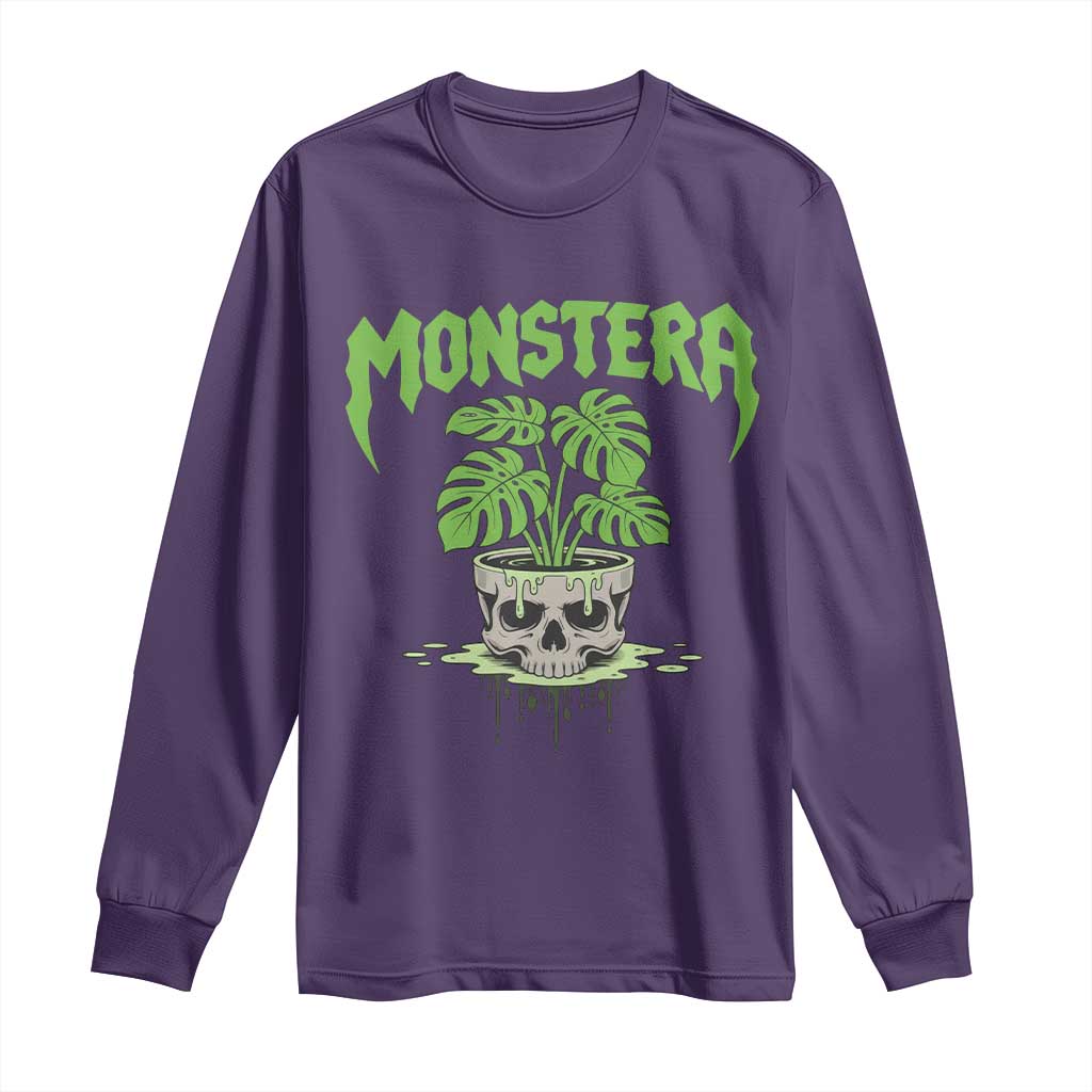 Monstera Lover Houseplant Gift Long Sleeve Shirt Skull Plant Pot Graphic - Wonder Print Shop